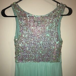 Mint Blue V-Neck Sequin Prom Dress